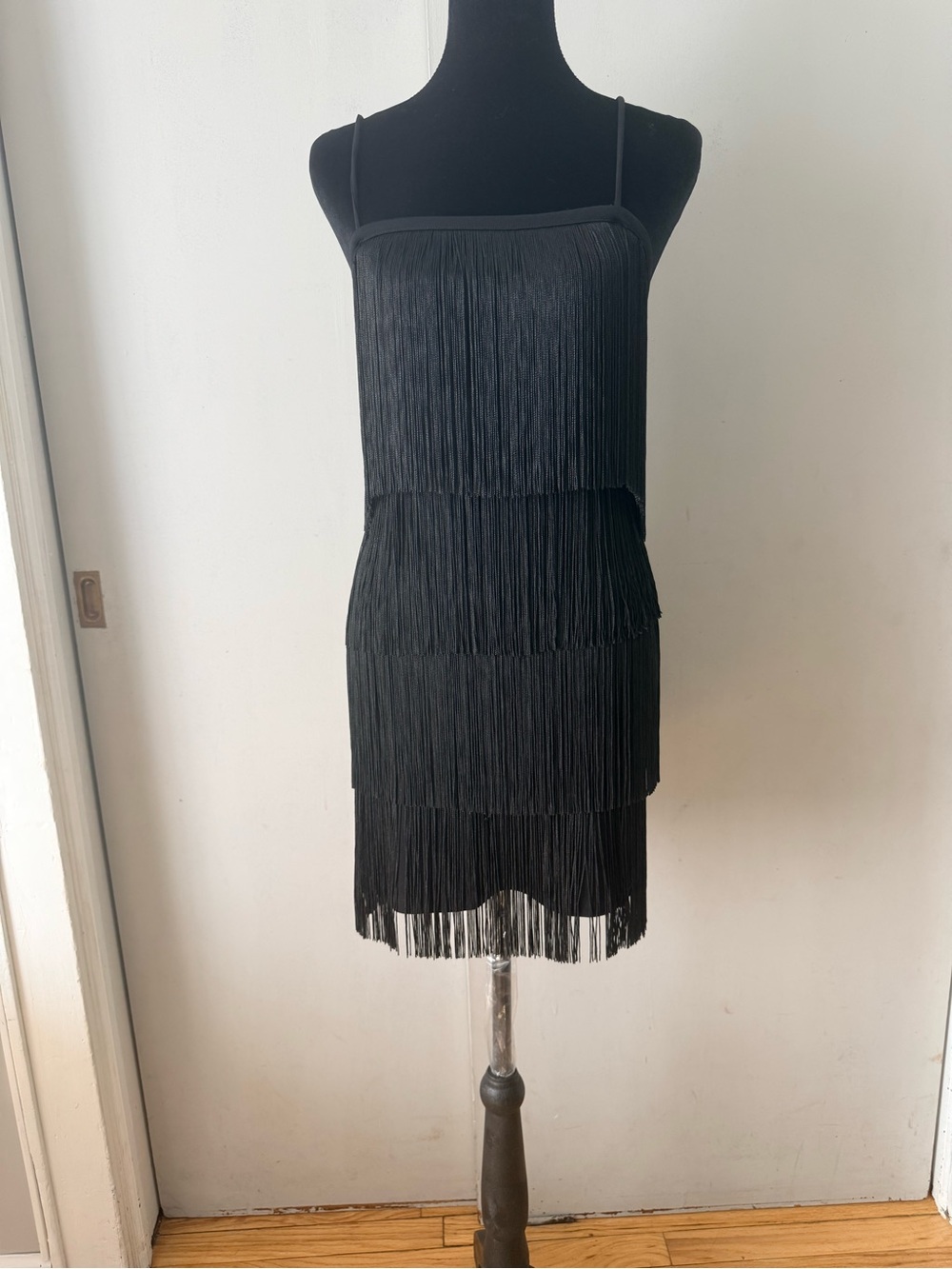 Mango Black Fringe Mini Slip Dress - Picture 3 of 5